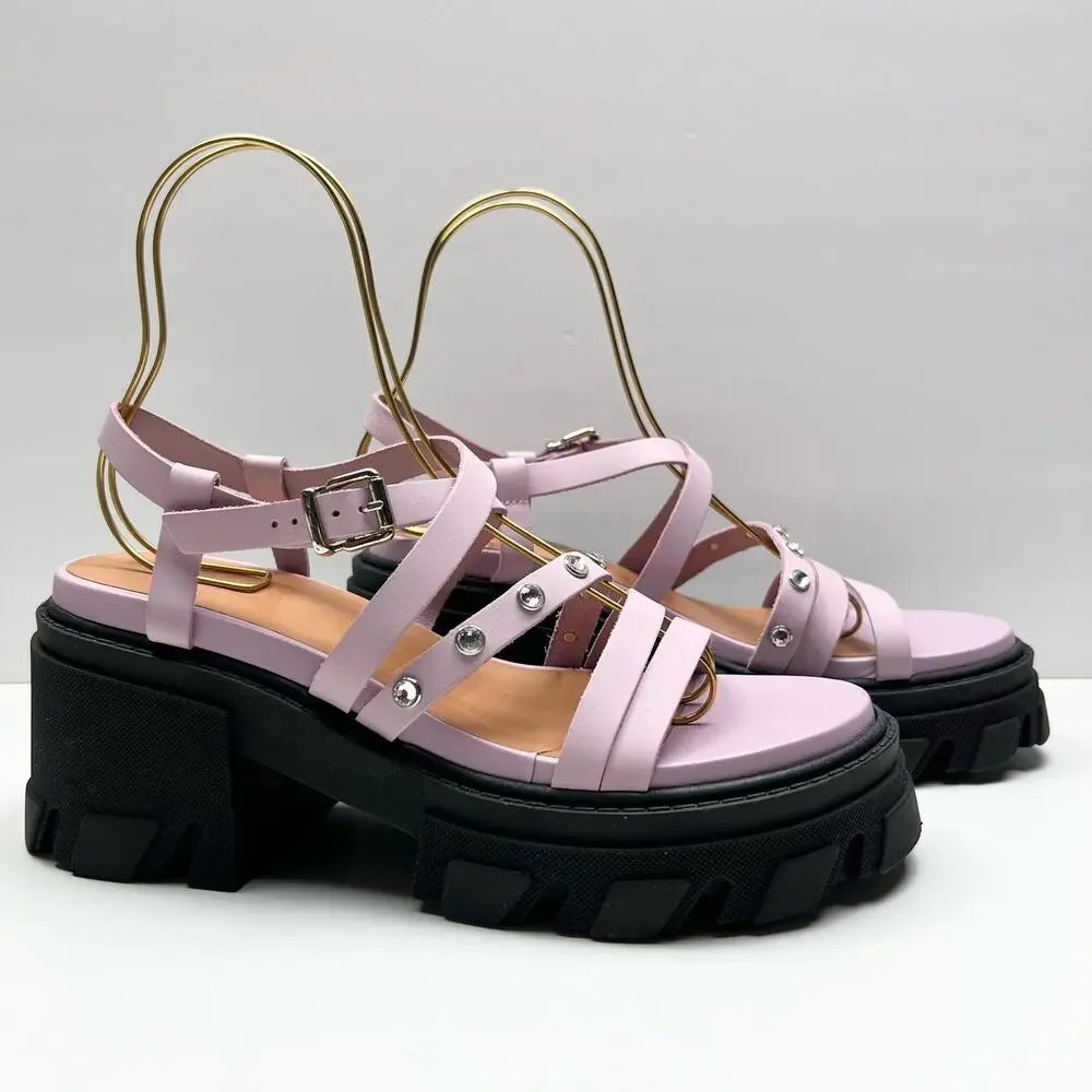 GANNI Crystal Embellished Strappy Block Heel Sandals EU 41 US 11 Pink Platform - Picture 3 of 11